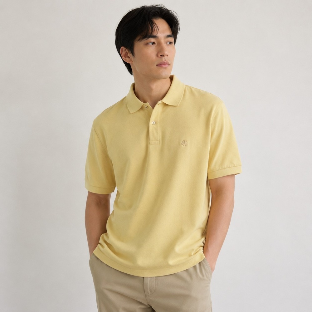 Brooks Brothers Golden Short Sleeve Polo Shirt Size L Butter Yellow 100% Cotton